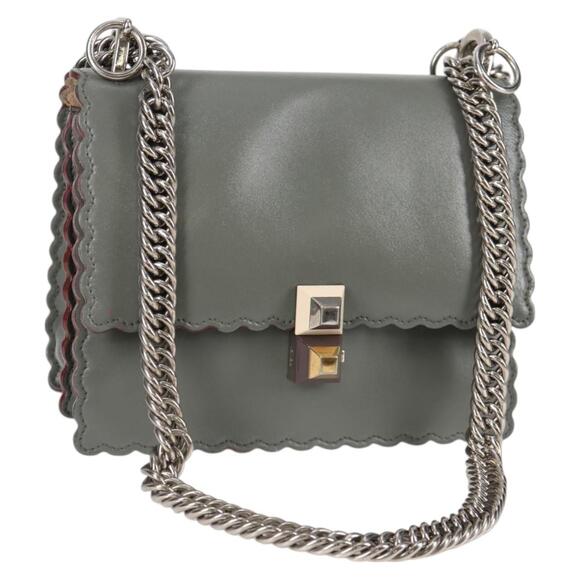 Fendi Handbags - FENDI Chain Shoulder Bag Leather Gray Silver